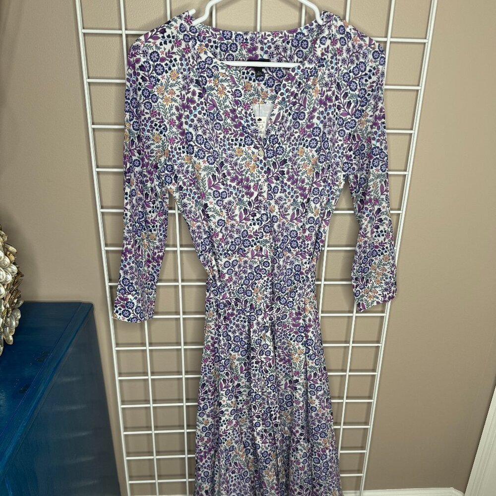 Talbots Dress Women's Purple Floral Daisy Voile Shirt Dress Ruffled Hem NWT, SZ